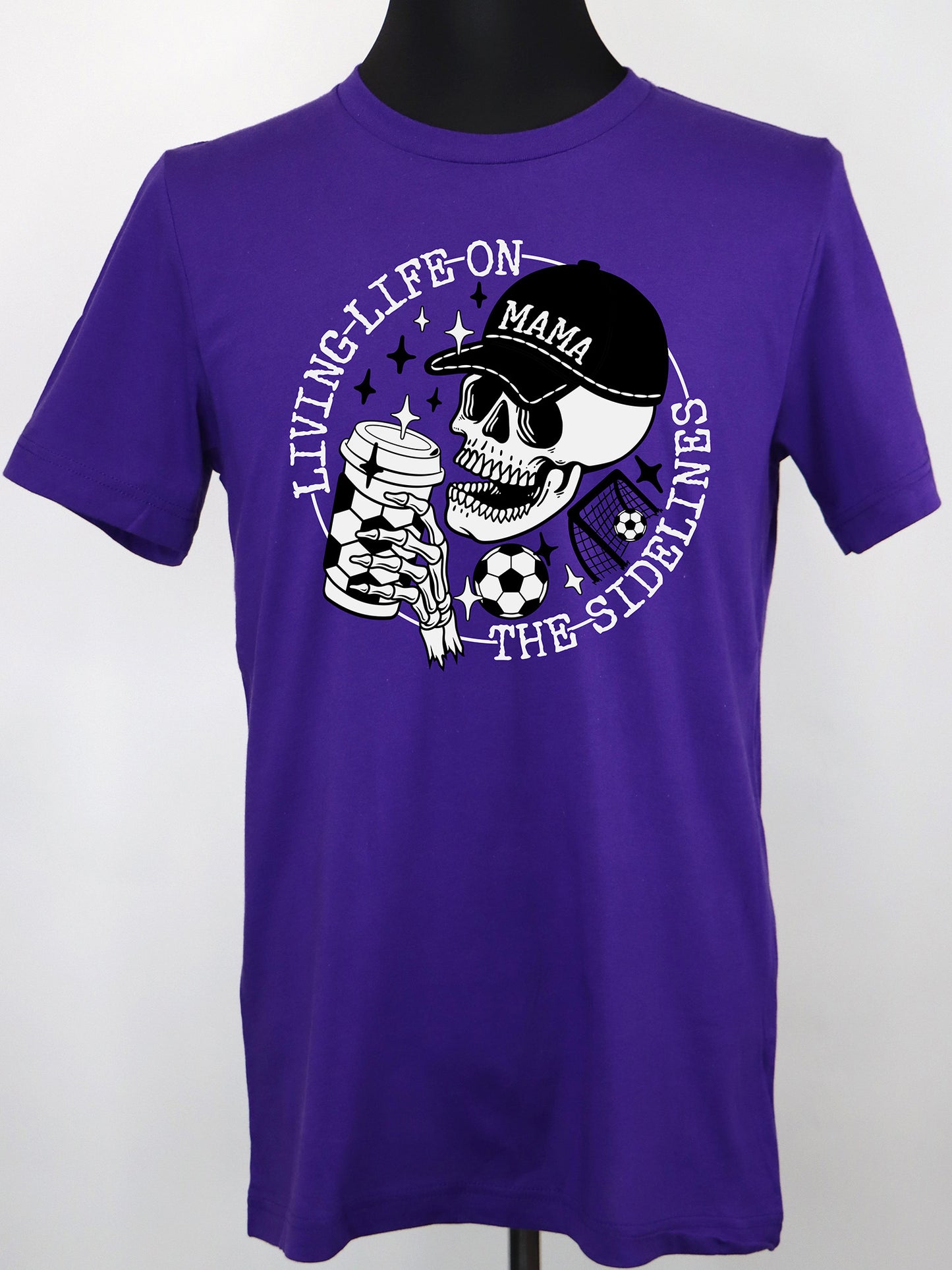 Soccer Mama- Life on the Sidelines (blk+wt+wt) TEE- Multiple Colors