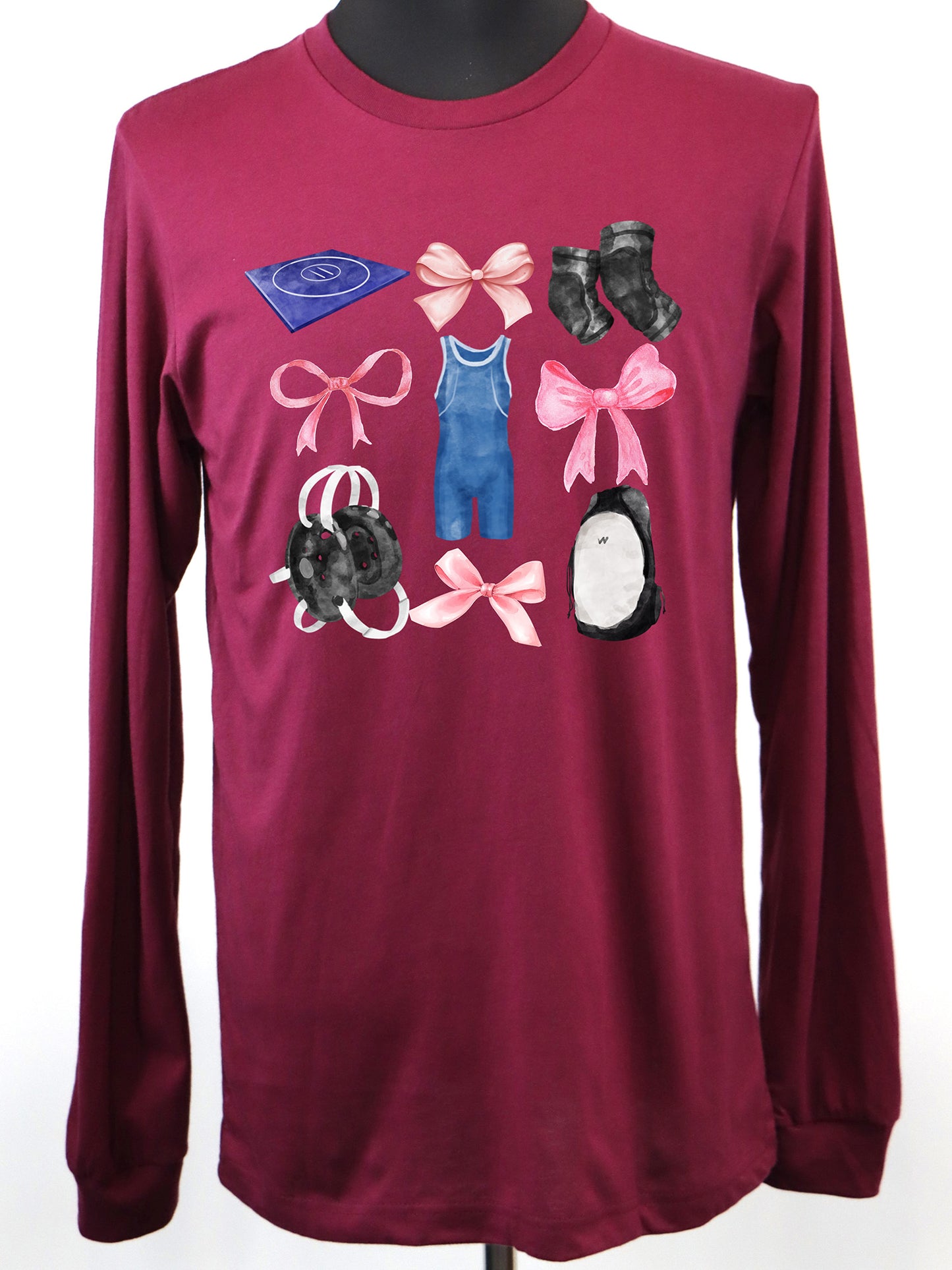 Wrestling Coquette (pink & blue) LONG SLEEVE TEE- Multiple Colors