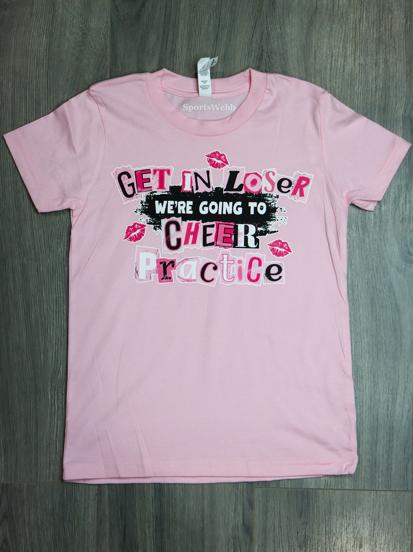 Get in Loser We're Going to Cheer Practice (white) YOUTH TEE- Pink