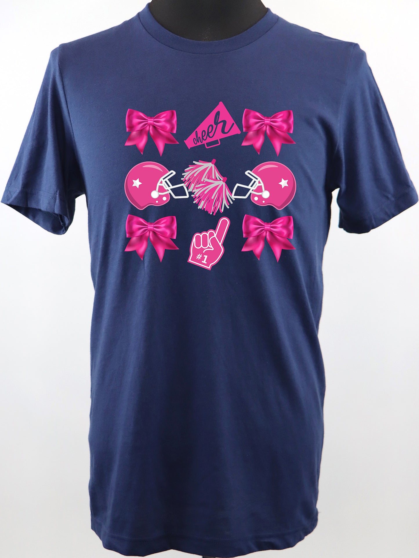 Cheer Coquette (Pink Bows Helmet Megaphone) TEE- Multiple Colors