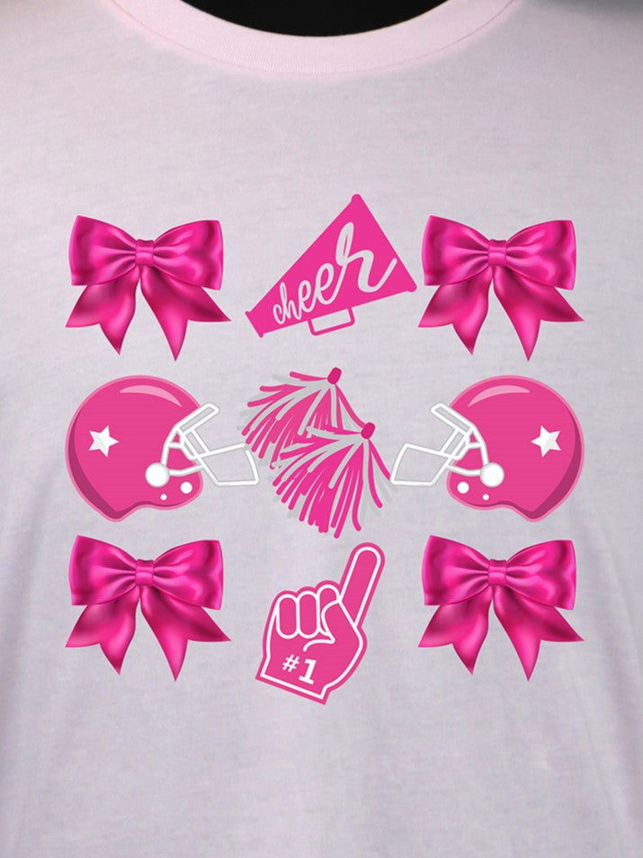Cheer Coquette (Pink Bows Helmet Megaphone) TEE- Multiple Colors