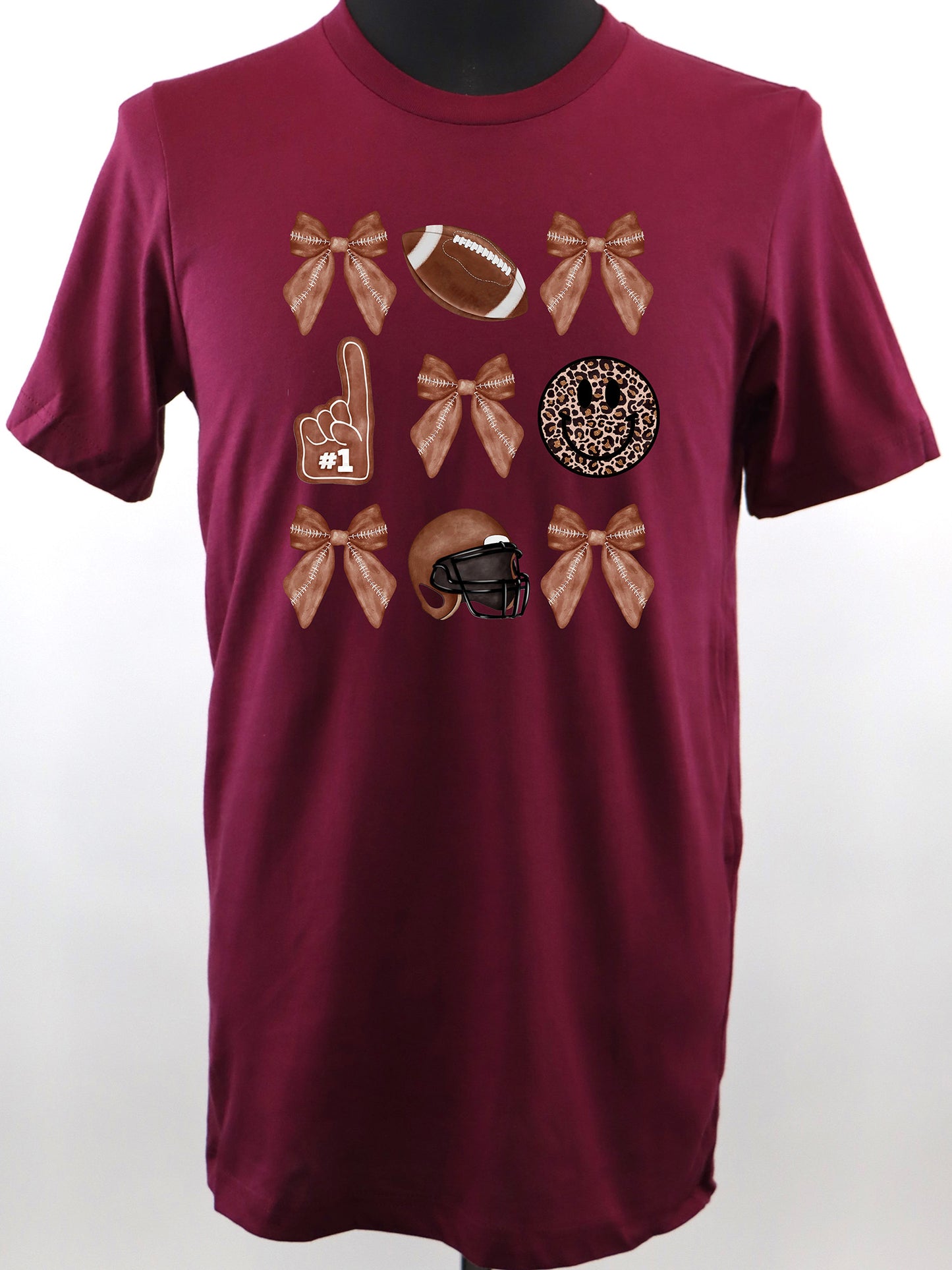 Football Coquette- Bows Helmet Happy Face TEE- Multiple Colors