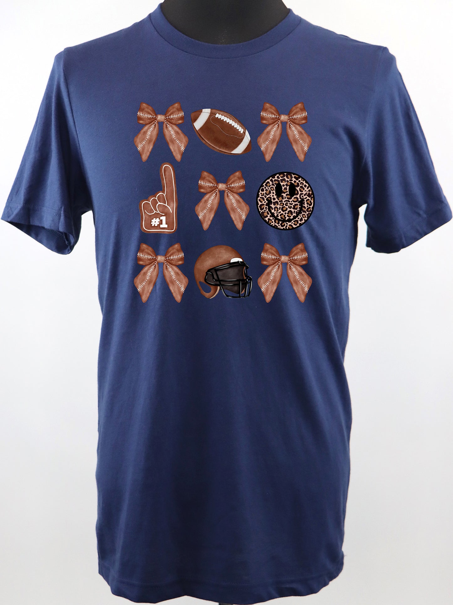 Football Coquette- Bows Helmet Happy Face TEE- Multiple Colors
