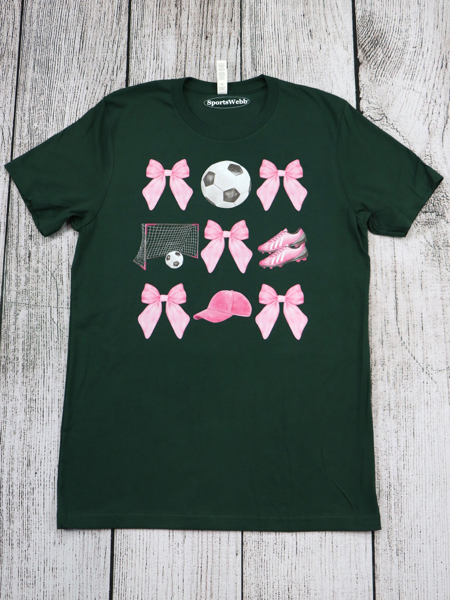Soccer- Bows Goal Ball Cleats TEE- Forest Green