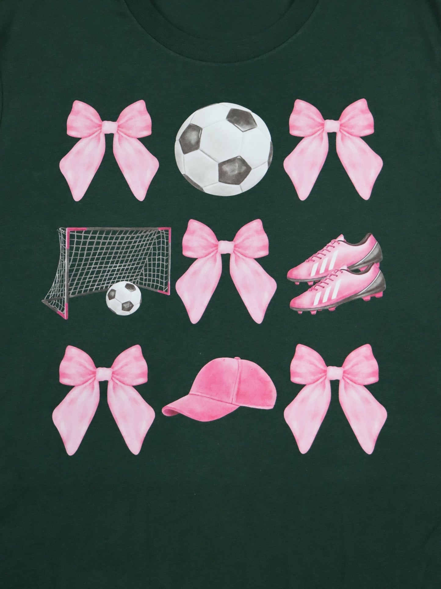 Soccer- Bows Goal Ball Cleats TEE- Forest Green
