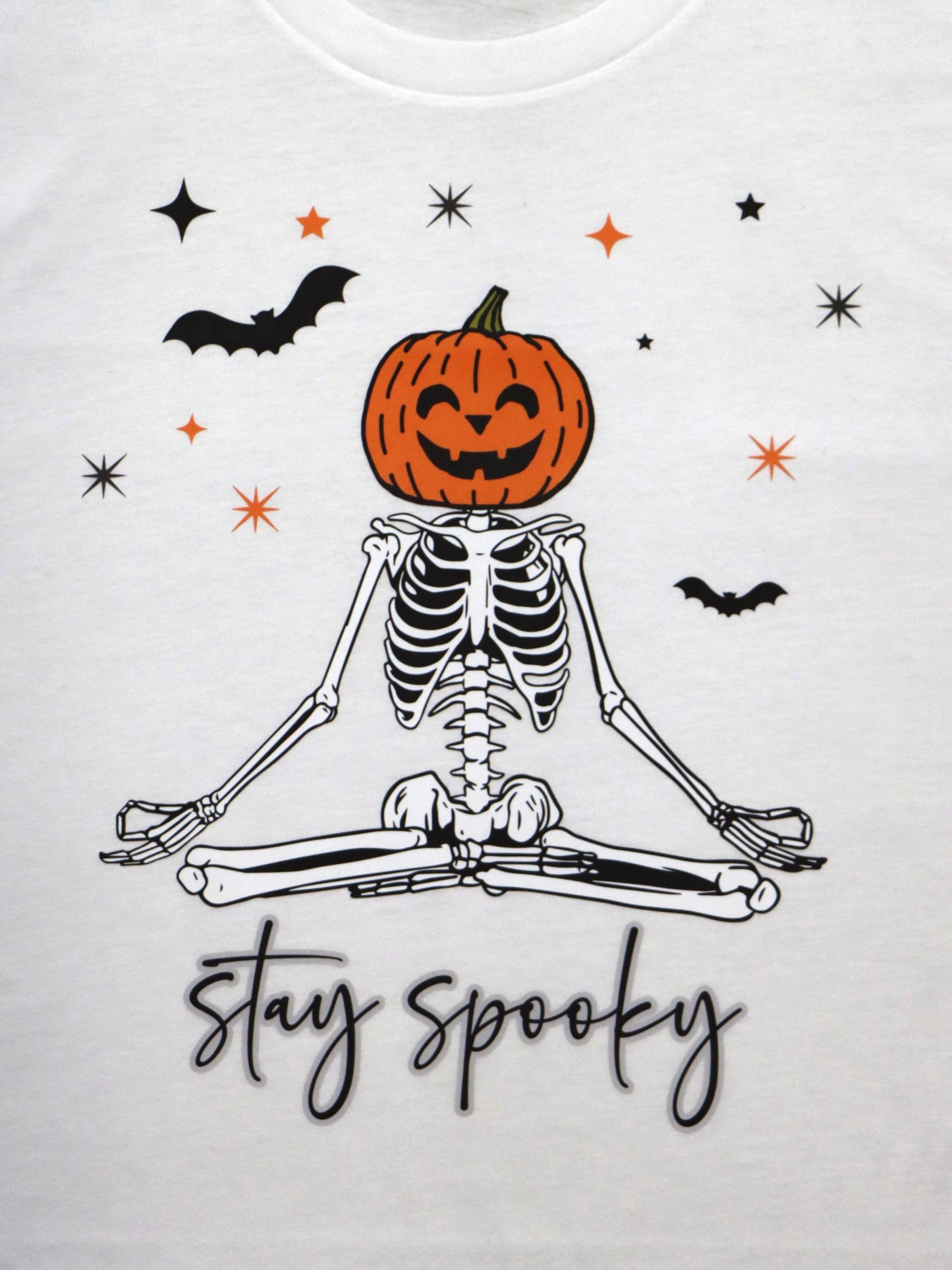 Stay Spooky Meditation Skeleton TEE- White
