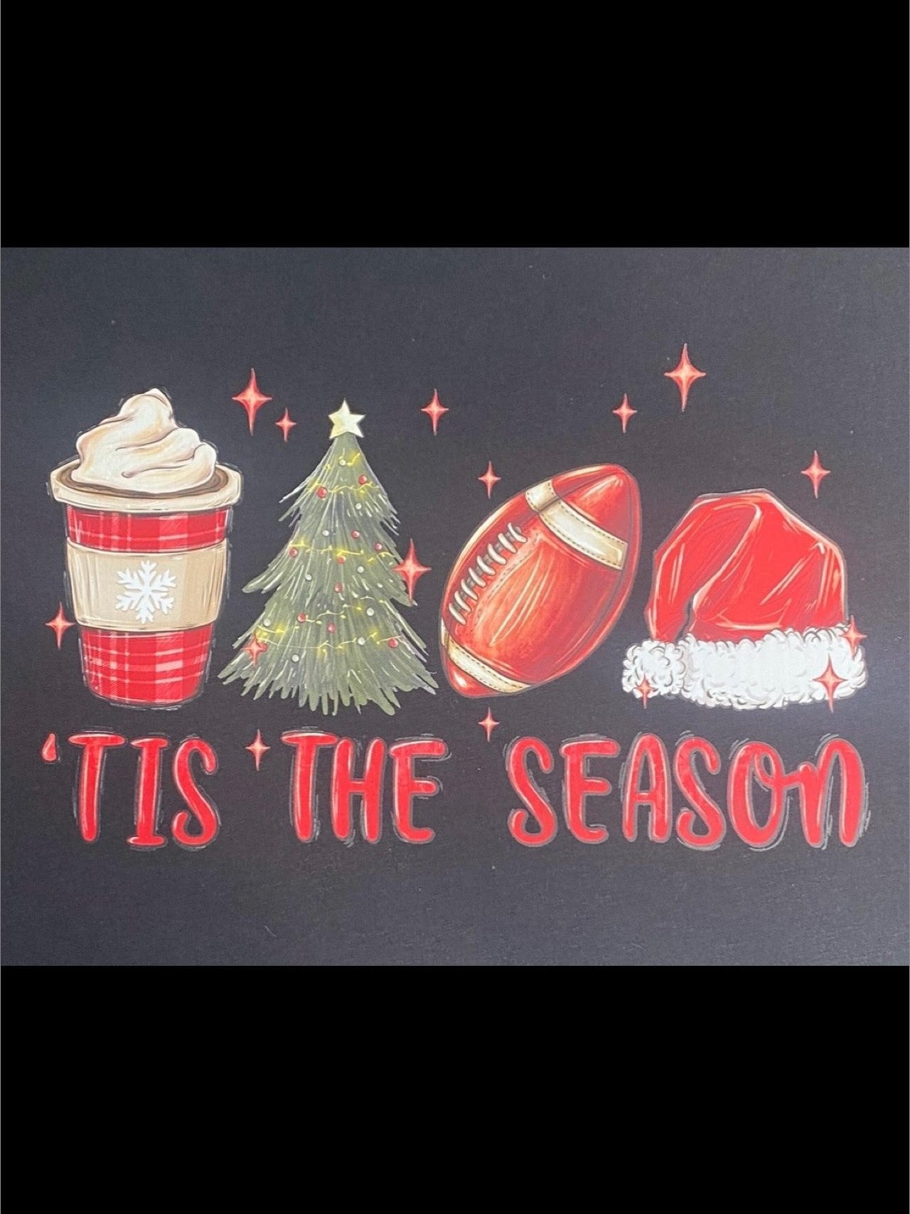 Tis the Season- Football Christmas Coffee TEE- Black