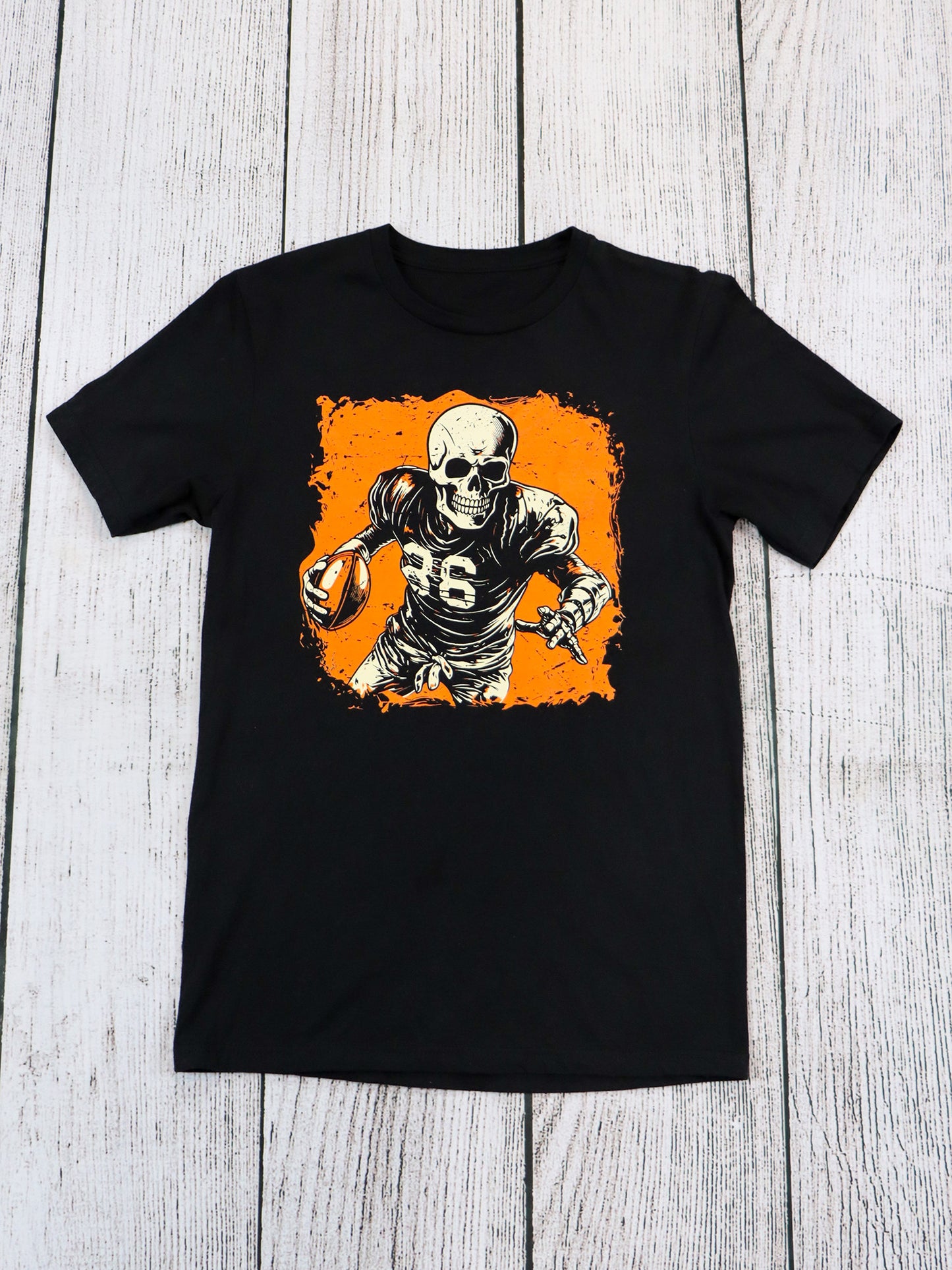 Football 2 Skeleton (orange & black) Unisex Short Sleeve Tee- Black