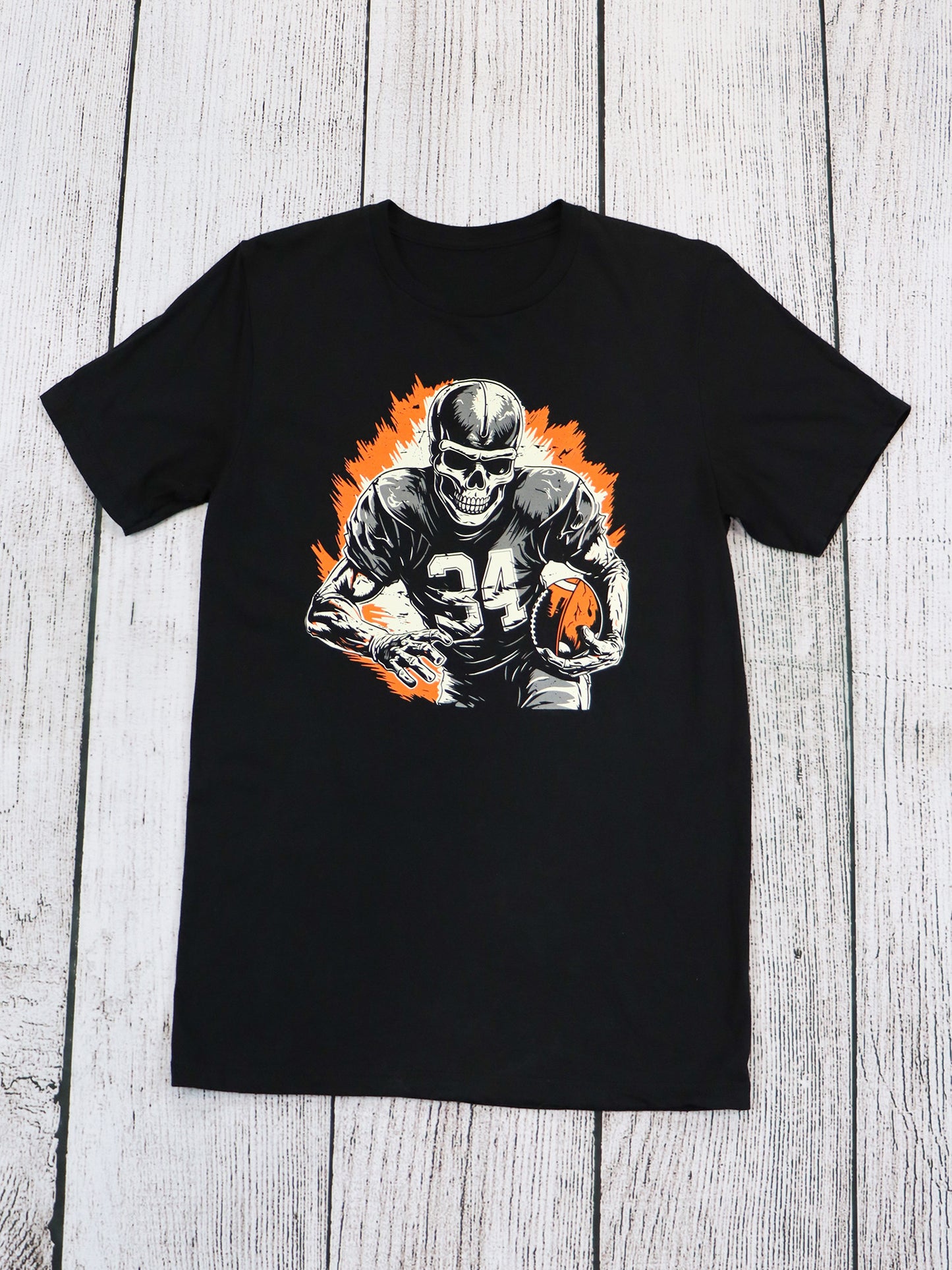 Football 1 Skeleton (orange & gray) Unisex Short Sleeve Tee- Black