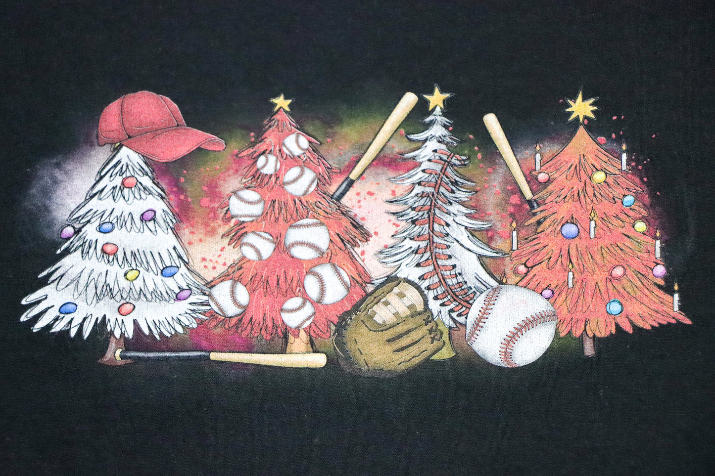 Baseball Christmas Trees- Crewneck Sweatshirt- Black