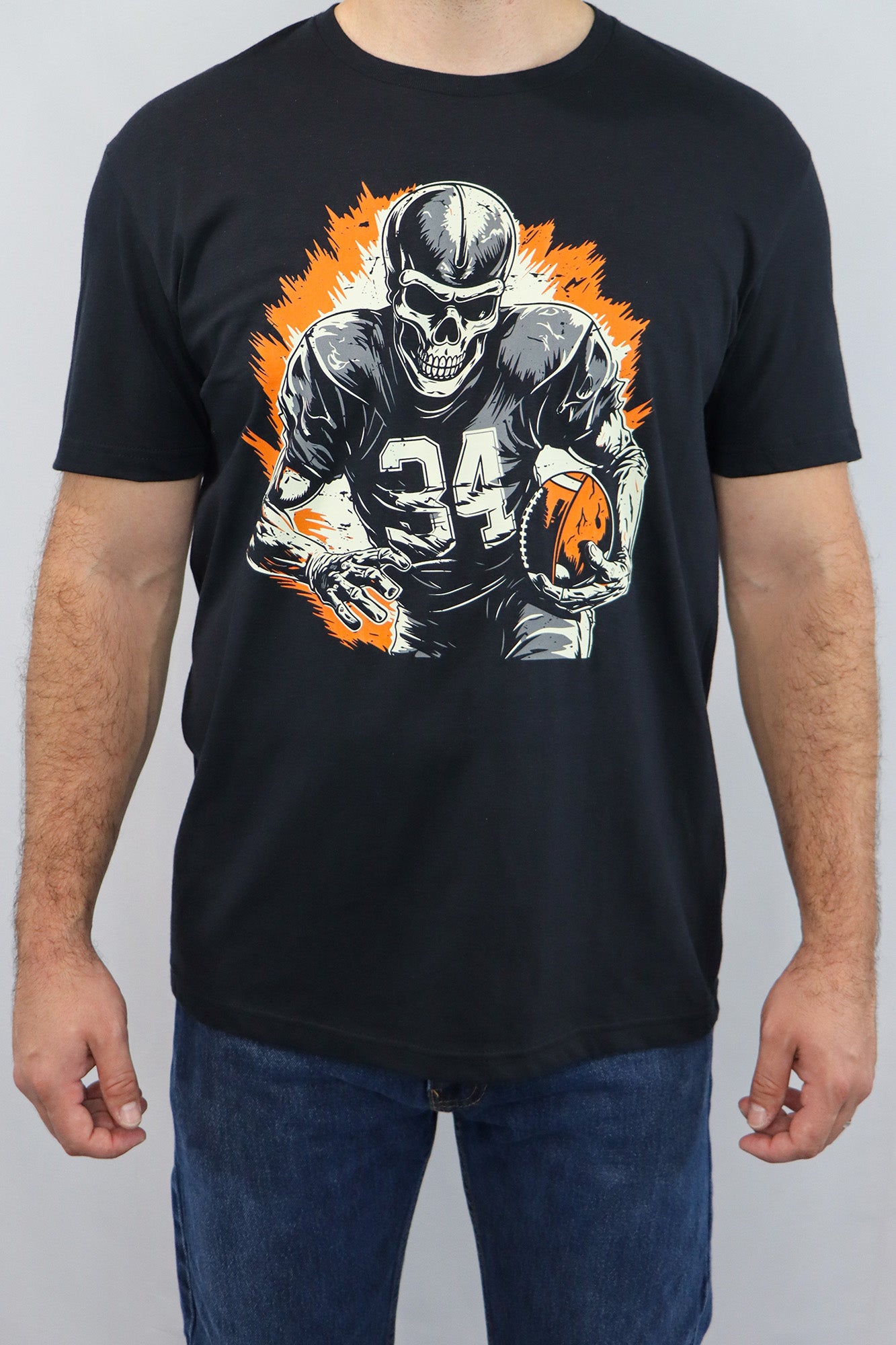 Football 1 Skeleton (orange & gray) Unisex Short Sleeve Tee- Black