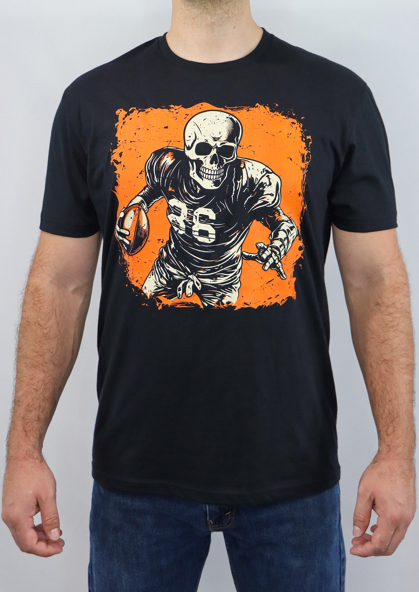 Football 2 Skeleton (orange & black) Unisex Short Sleeve Tee- Black