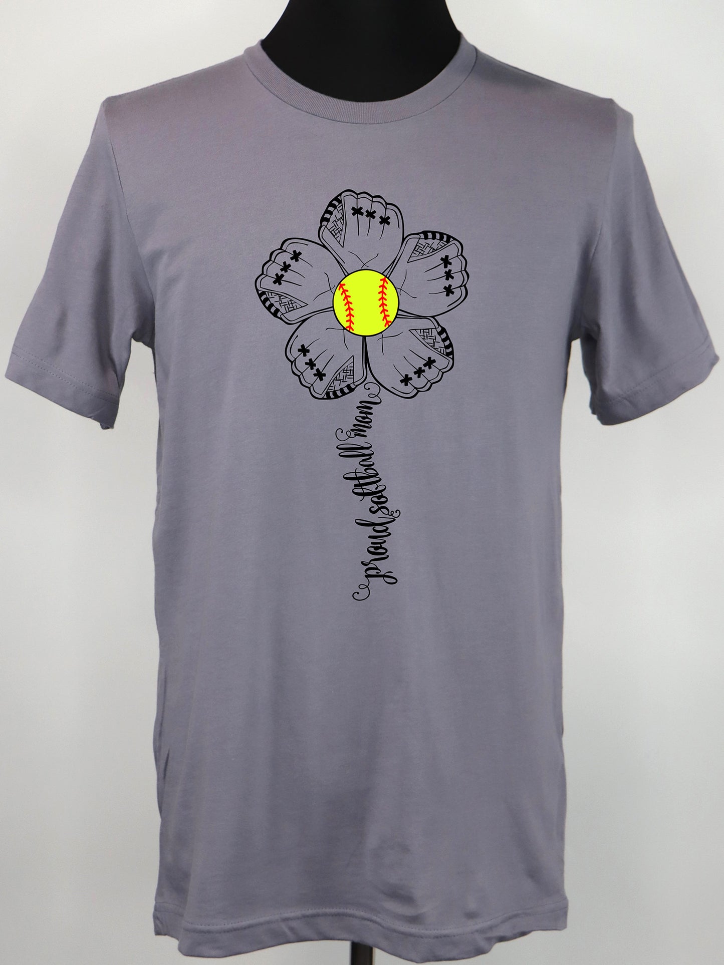 Proud Softball Mom Flower (black)- Variety of Colors