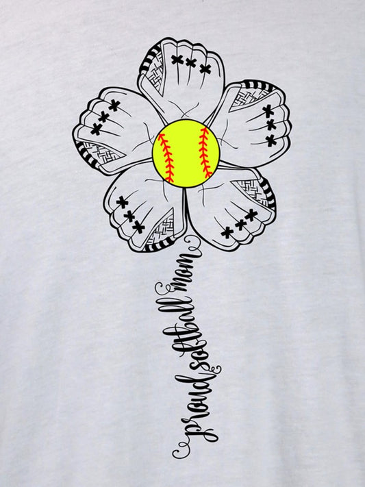 Proud Softball Mom Flower (black)- Variety of Colors