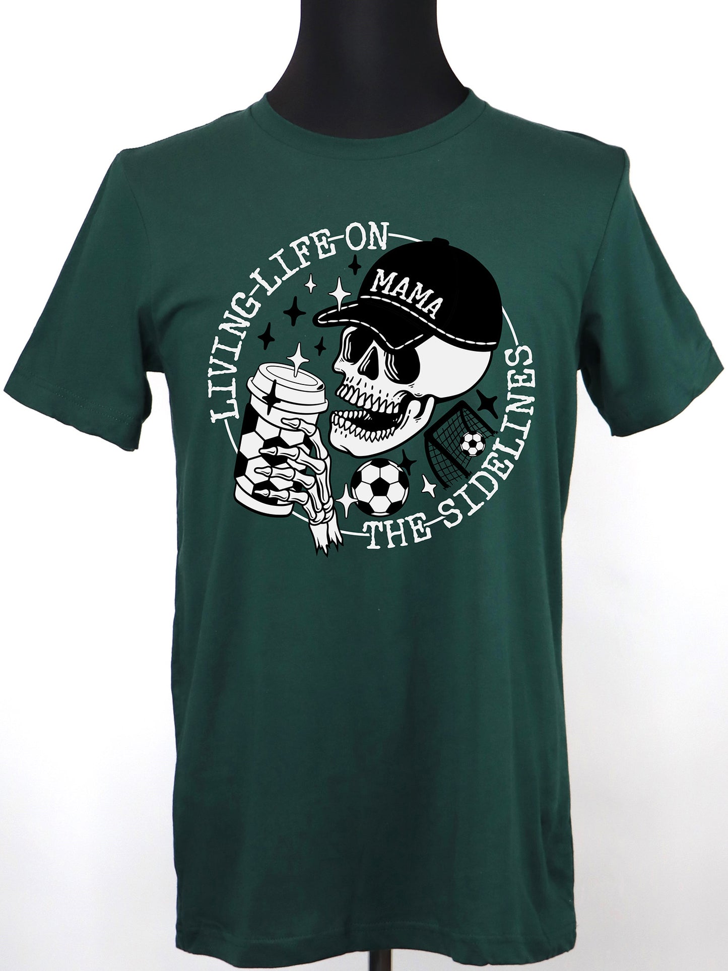 Soccer Mama- Life on Sidelines Skeleton (blk+wt+wt)- Variety of Colors