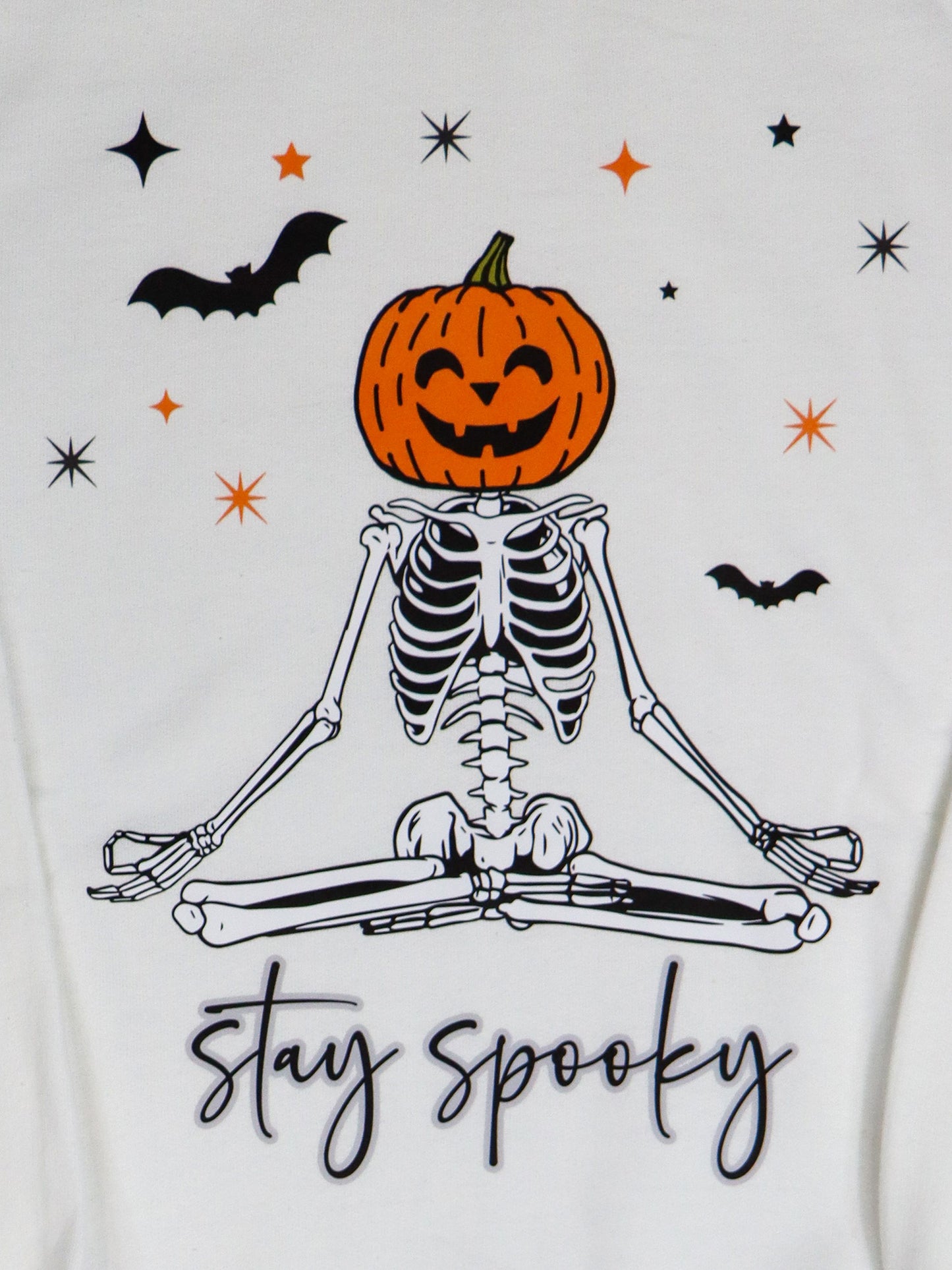 Stay Spooky Meditation Skeleton CREWNECK- White