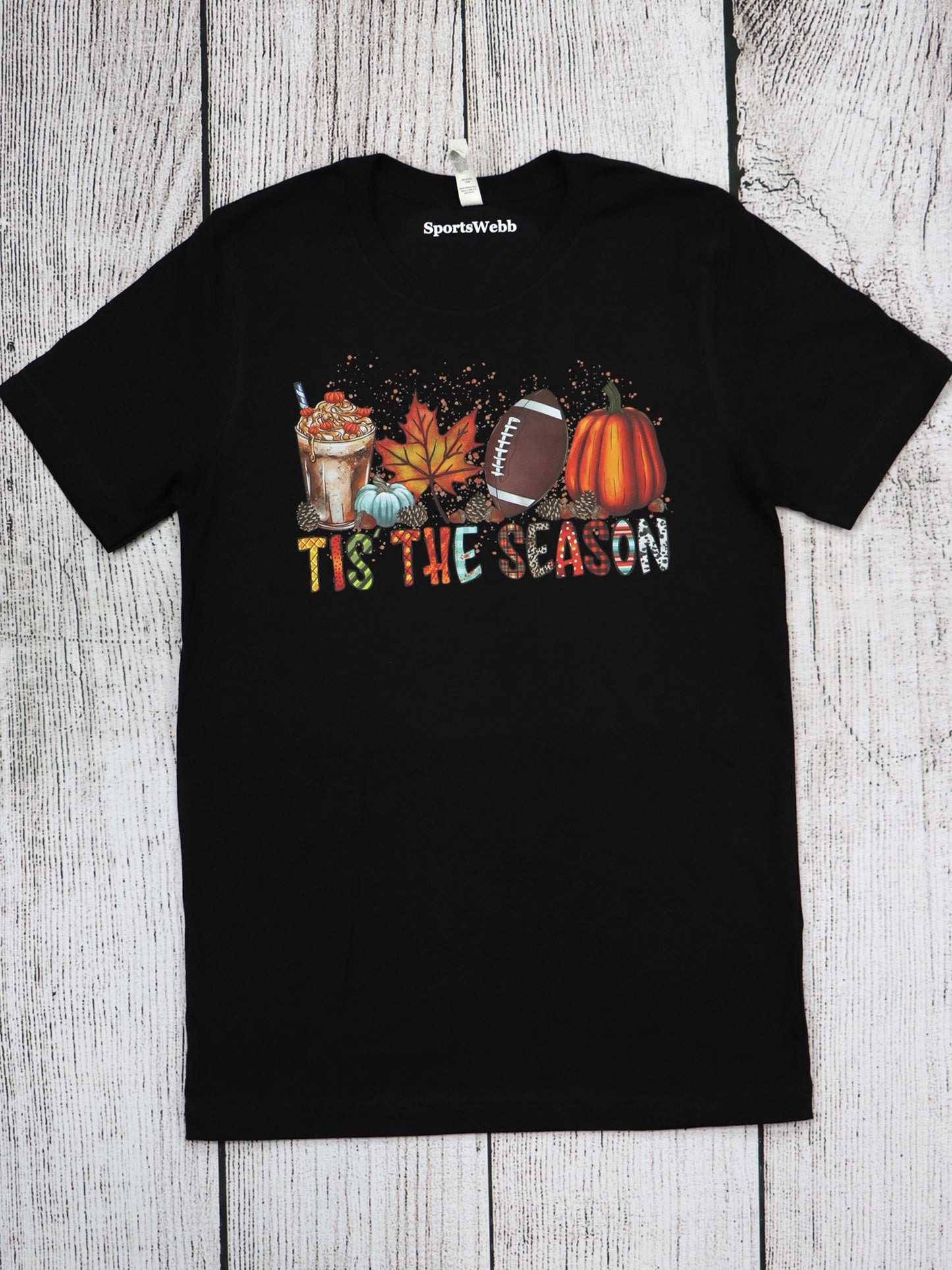 Tis the Season Fall Coffee Pumpkin Football- Black Tee