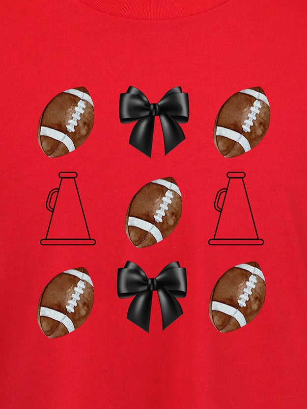Cheer Megaphone Football Bow TEE- Multiple Colors