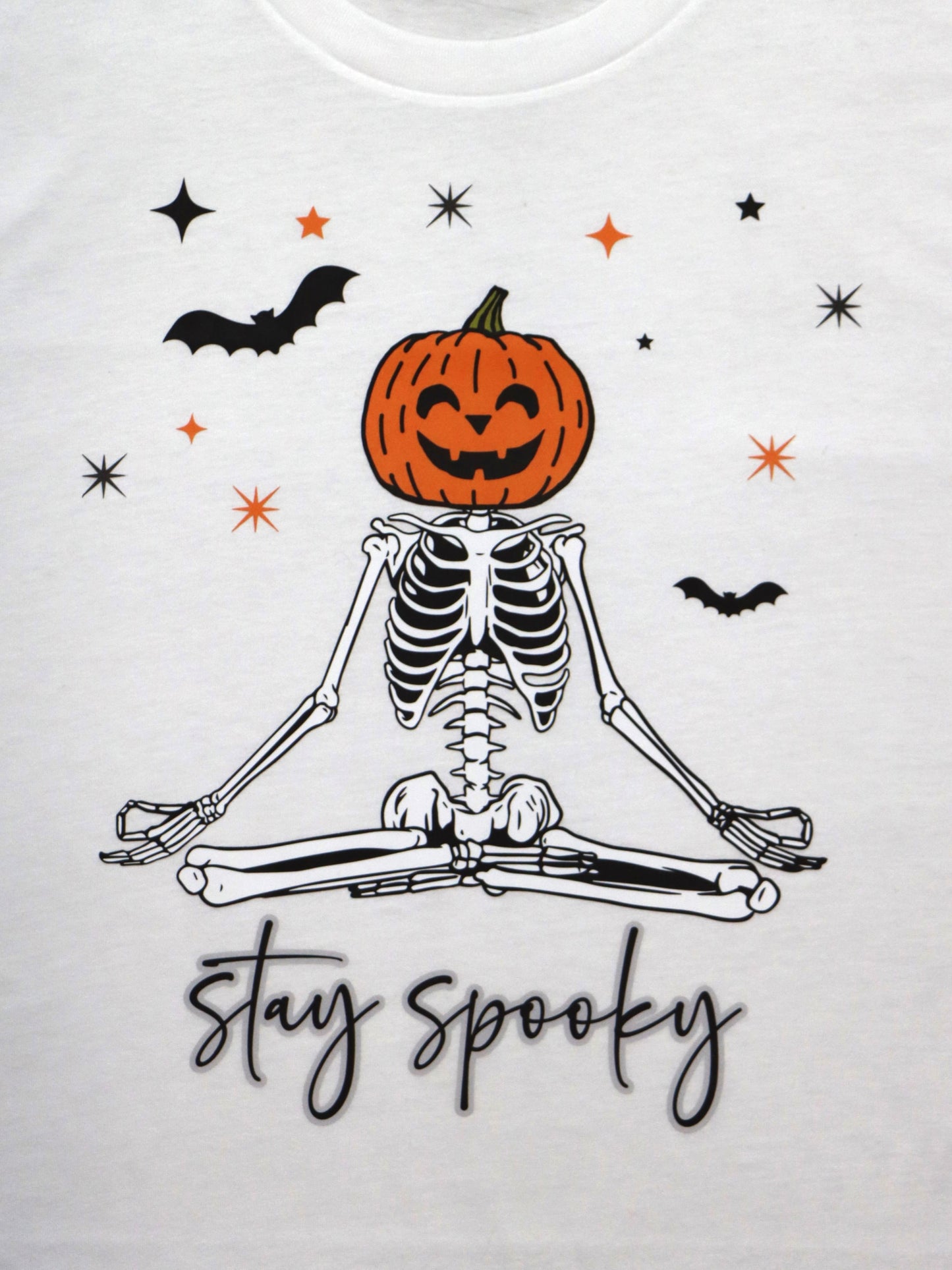 Stay Spooky Meditation Skeleton- White Tee