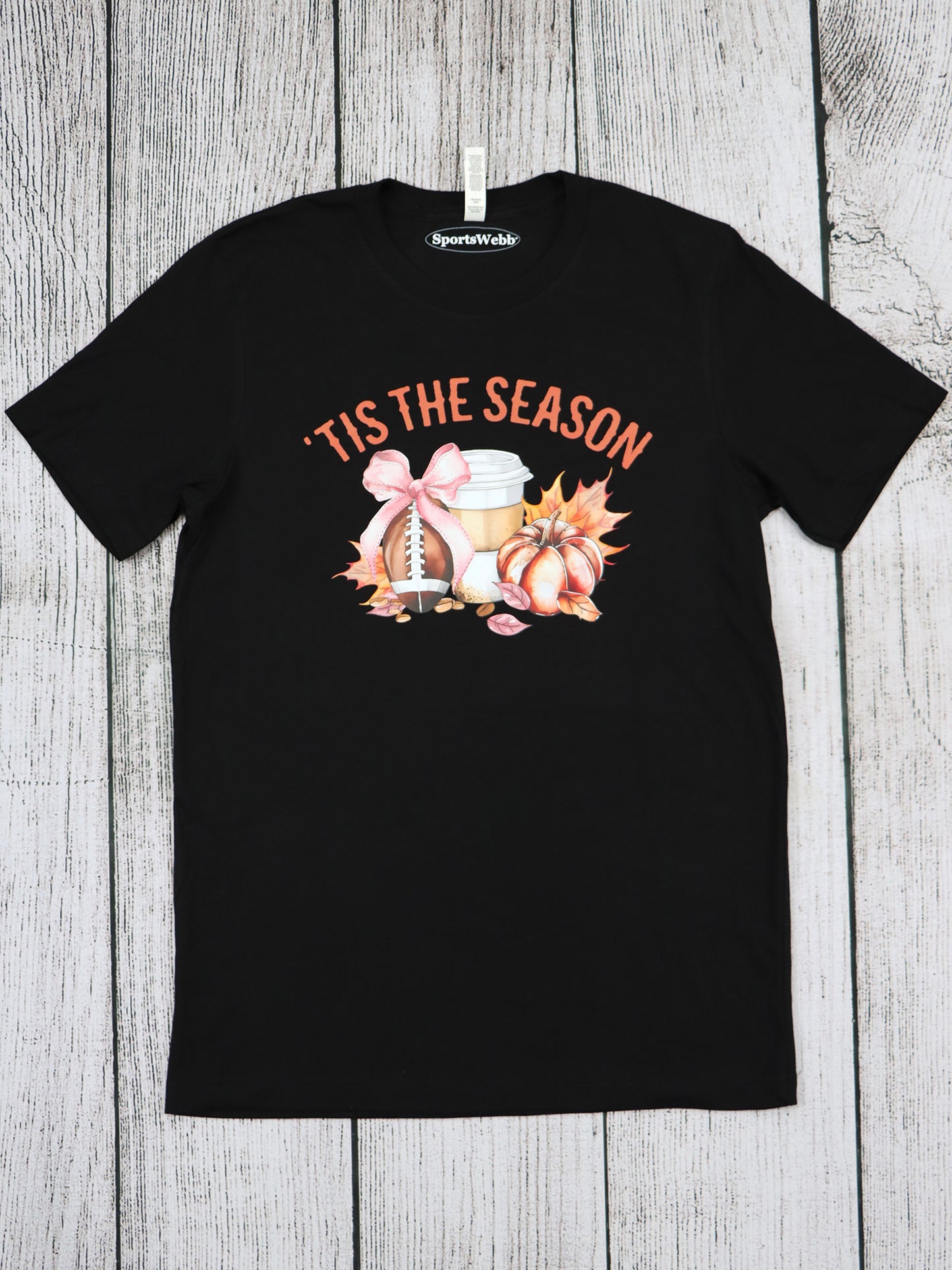 Tis The Season- Fall Football Pink Bow- Black Tee