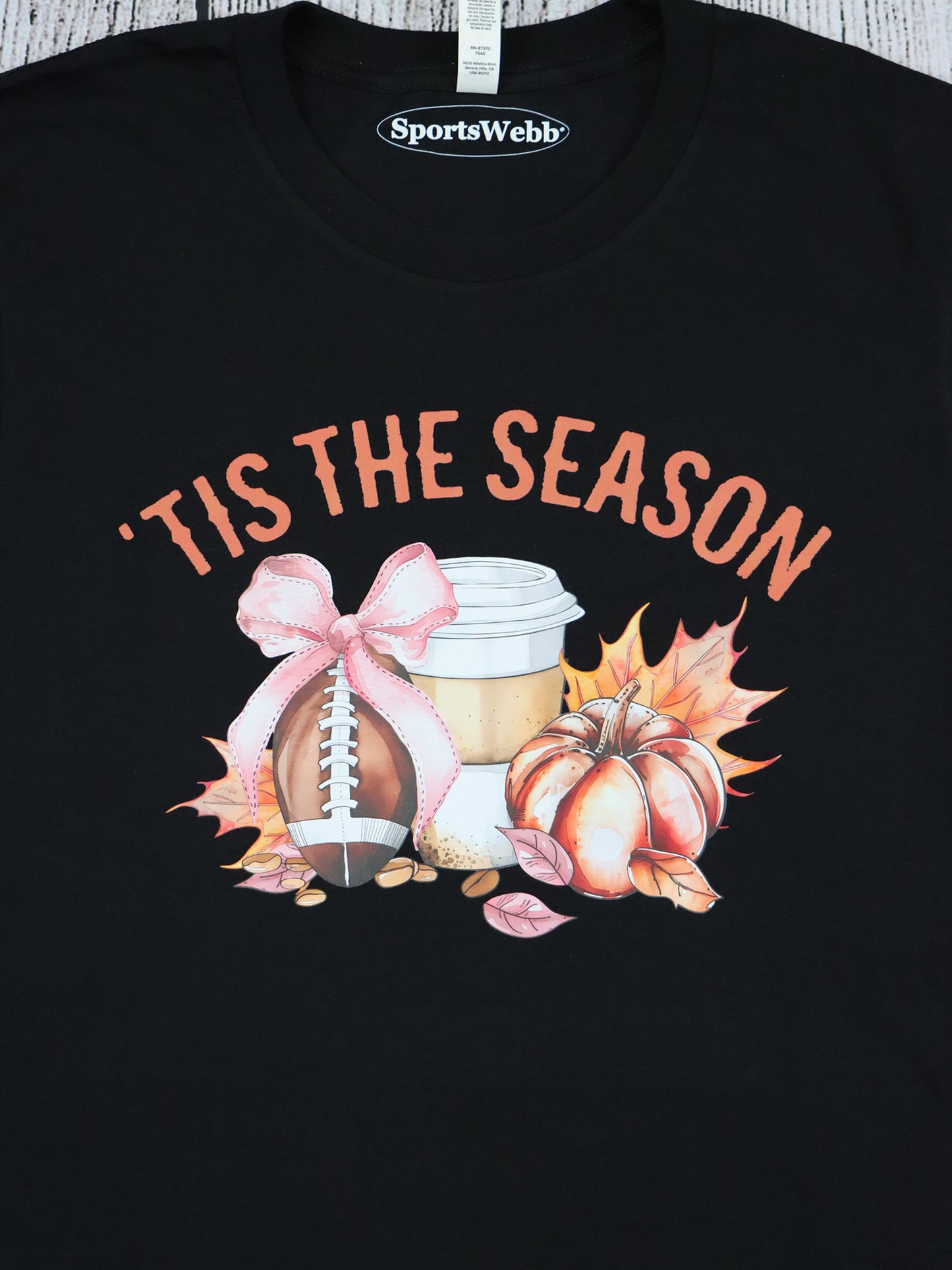 Tis The Season- Fall Football Pink Bow- Black Tee