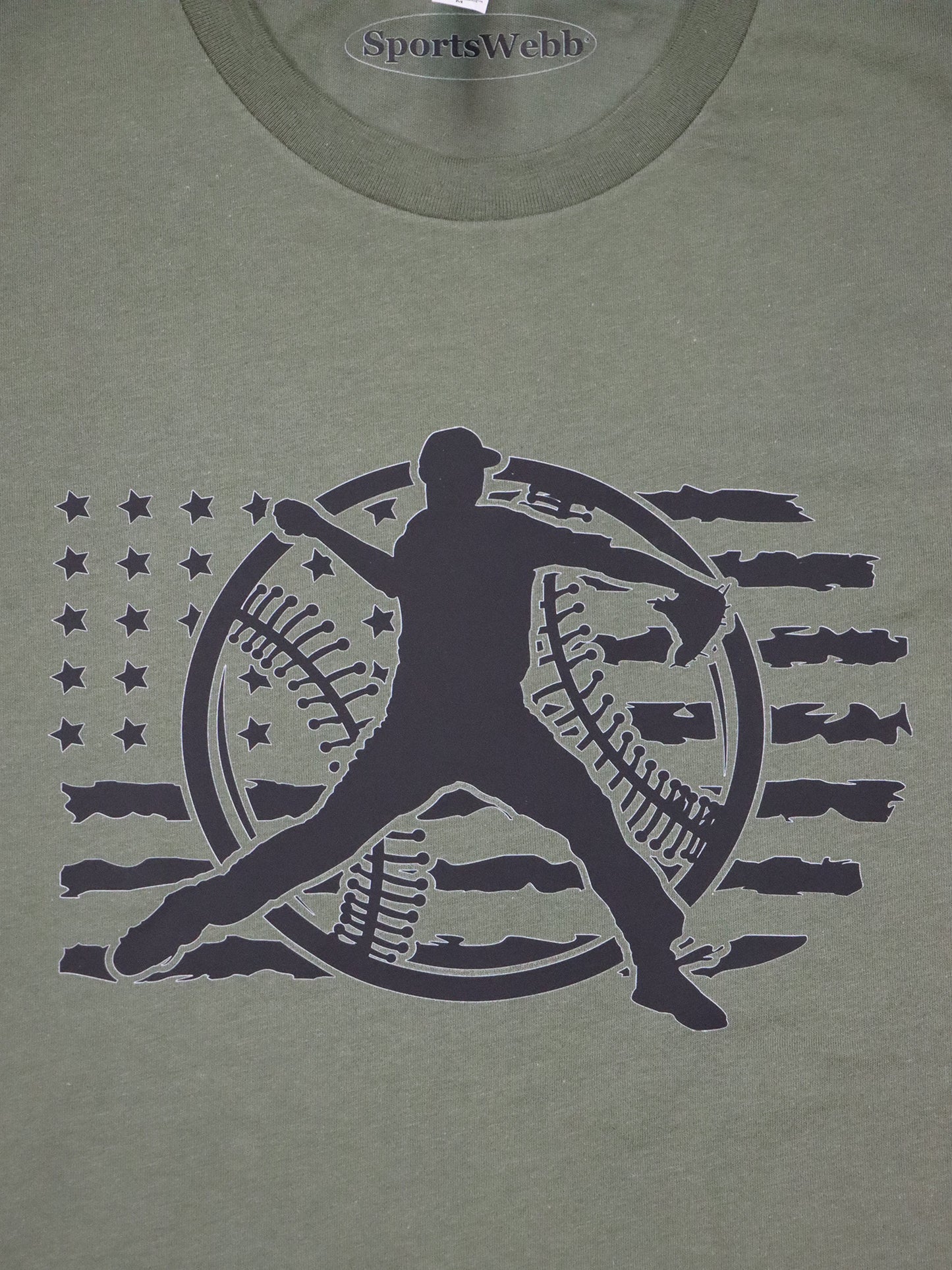 USA Flag Baseball Tee- Military Green