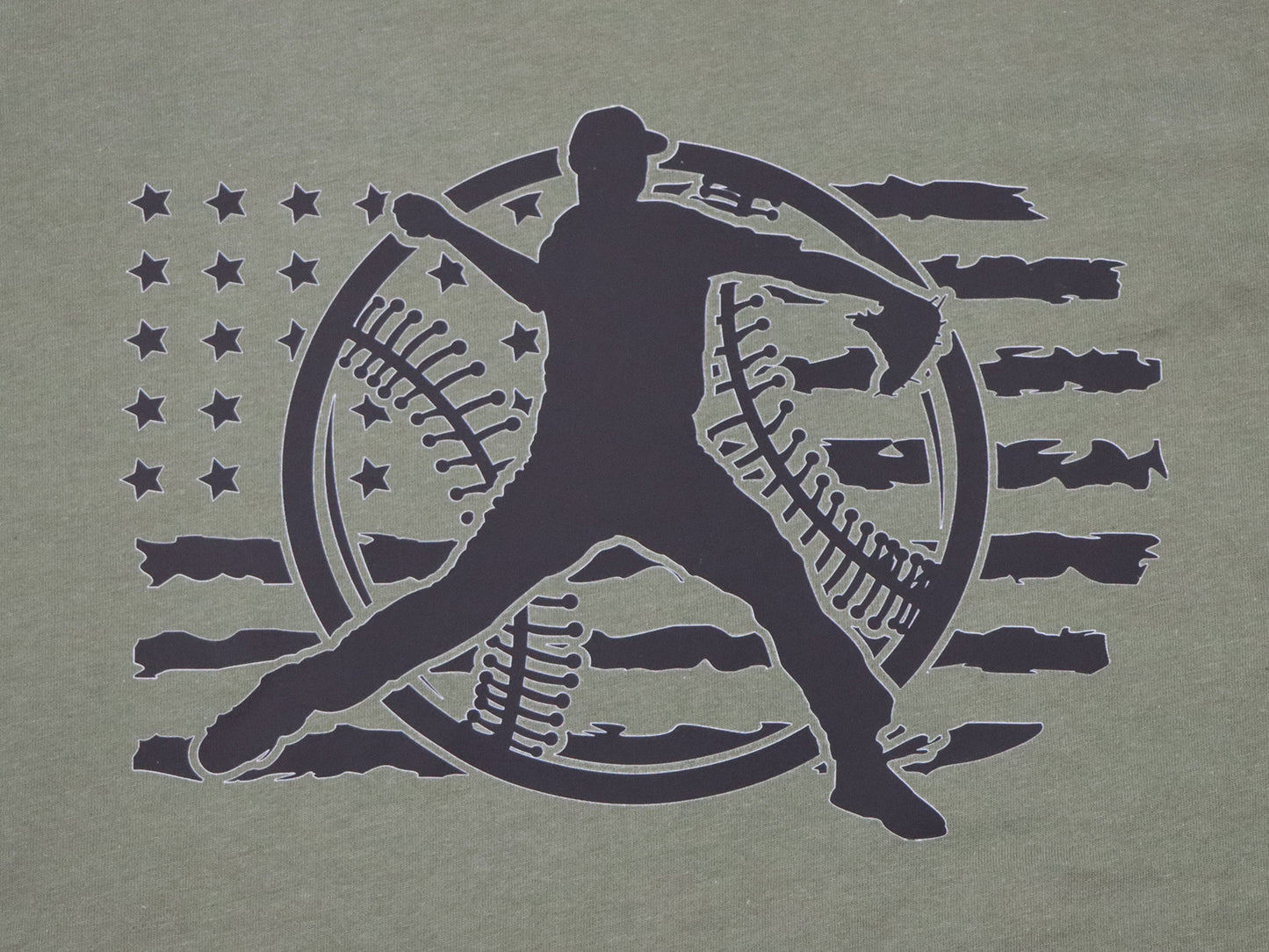 USA Flag Baseball Tee- Military Green